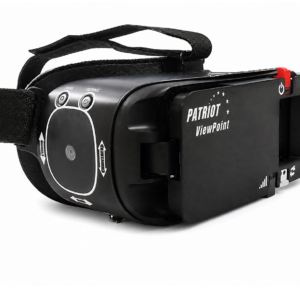 Virtual reality headset with adjustable straps.