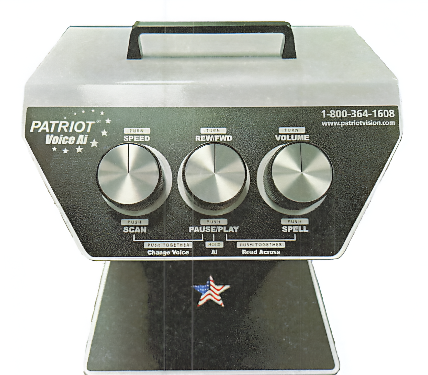 Device with three control knobs and handle.