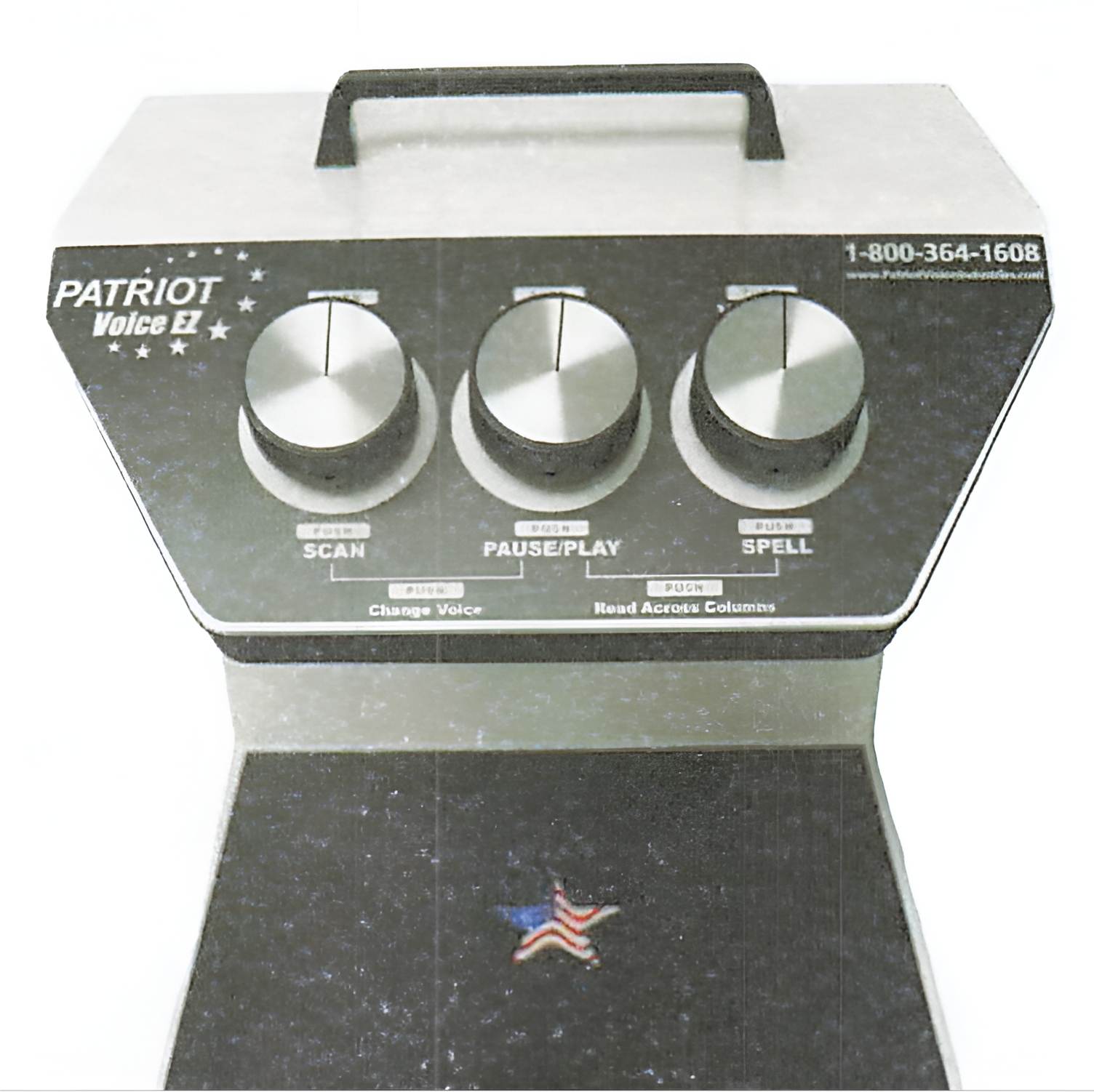Retro electronic device with three control knobs.