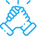 Blue line art handshake symbol
