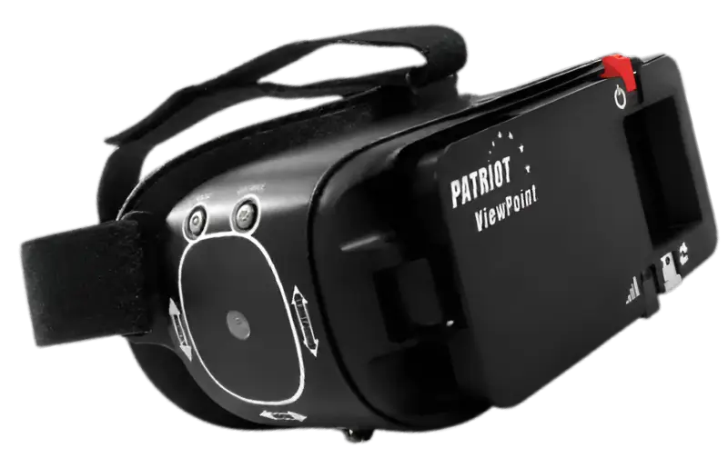 VR headset with adjustable strap on display.